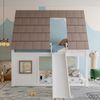 140x200 Holzhaus-Etagenbett mit Dach, Leiter und Rutsche, Weiß+Braun Bild 4