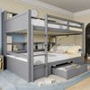 Etagenbett 90x200 cm aus Kiefer-Holzmaterial und MDF mit Stauraum, Schublade und 36 cm Rausfallschutz Bild 3