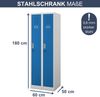 Umkleideschrank Spind KACPER - 2 Abteile, Etikettenhalter Lüftungsschlitze | Umkleidespind Metall Schließfachschrank Garderobenspind, 180x60x50cm Grau-Blau Bild 2
