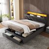 Polsterbett 140×190 cm aus Samt-Stoff mit LED-Beleuchtung und Stauraum, grau Bild 2