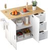 L135*B44(70)*H90cm Großer mobiler Küchentisch, Arbeitsplatte aus Eichenholz, klappbares Design, multifunktionaler Schrank, 3 Schubladen, Handtuchhalter, geeignet für Küche, Esszimmer, Haus Bild 4