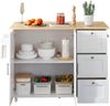 L135*B44(70)*H90cm Großer mobiler Küchentisch, Arbeitsplatte aus Eichenholz, klappbares Design, multifunktionaler Schrank, 3 Schubladen, Handtuchhalter, geeignet für Küche, Esszimmer, Haus Bild 5