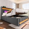Polsterbett 160x200 cm Grau Leinen mit LED Beleuchtung USB Anschluss und Hydraulik Stauraum Kopfteil Doppelbett mit Lattenrost Bild 3