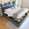 Polsterbett 160x200 cm Grau Leinen mit LED Beleuchtung USB Anschluss und Hydraulik Stauraum Kopfteil Doppelbett mit Lattenrost Bild 2