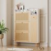 Schuhschrank MDF mit Rattanoptik, 3 Klappen & Schublade, 90 x 17 x 125 cm, Natur/Weiß Bild 3