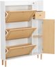 Schuhschrank MDF mit Rattanoptik, 3 Klappen & Schublade, 90 x 17 x 125 cm, Natur/Weiß Bild 5