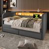 Merax Daybett (Schlafsofa aus Leinen, Lattenrost, Stauraum-Kopfteil, 1 tlg), Tagesbett 140x190cm Polsterbett mit LED & USB,2 Schubladen & Stauraum Bild 2