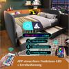 Merax Daybett (Schlafsofa aus Leinen, Lattenrost, Stauraum-Kopfteil, 1 tlg), Tagesbett 140x190cm Polsterbett mit LED & USB,2 Schubladen & Stauraum Bild 3