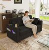 2-Sitzer-Sofa aus Chenille mit USB-Anschluss, Getränkehaltern und Stauraumschubladen, 172 x 75 x 82 cm, Schwarz Bild 5
