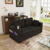 2-Sitzer-Sofa aus Chenille mit USB-Anschluss, Getränkehaltern und Stauraumschubladen, 172 x 75 x 82 cm, Schwarz Bild 3