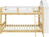 Etagenbett 90x200 cm mit dreistufigem Regal, Bettgitter, Trittleiter und stabilen Lattenrosten in Weiß-Natur Bild 4