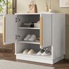 Schuhschrank Weiß Naturfarbe mit goldenen Griffen 60×40×61 cm aus MDF Bild 2