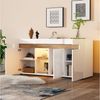 Merax Sideboard Sideboard mit LED, Buffetschrank Anrichte mit Holzoptik (1 St, 140x40x70cm), Kommode mit 3 Türen mit Hochglanzfront, Glasboden & großem Stauraum Bild 3