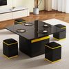 Multifunktionstisch Set klappbar höhenverstellbar mit 4 Hockern - Schwarz Gelb Couchtisch Esstisch Schreibtisch platzsparend für kleine Wohnung Bild 4