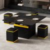 Multifunktionstisch Set klappbar höhenverstellbar mit 4 Hockern - Schwarz Gelb Couchtisch Esstisch Schreibtisch platzsparend für kleine Wohnung Bild 5