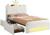 MSMASK Kinderbett im Kronen-Design mit LED-Beleuchtung, Ladestation und 2 Schubladen (Ohne Matratze), Polsterbett Jugendbett Prinzessinnenbett 90x200 cm Bild 3