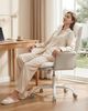 Schminktisch Stuhl mit Rückenlehne, Drehstuhl mit Wippfunktion, Homeoffice Stuhl aus belüftetem Sherpa Stoff und PU Leder, Geeignet für Schlafzimmer, Büro und Wohnzimmer, Beige-Weiß Bild 3