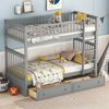 Bett 90x200 cm Etagenbett mit 2 Schubladen, wandelbar zu 2 Einzelbetten – Grau, Kiefer/MDF Bild 3