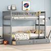Bett 90x200 cm Etagenbett mit 2 Schubladen, wandelbar zu 2 Einzelbetten – Grau, Kiefer/MDF Bild 2