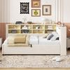 Polsterbett Schlafsofa Mit Hydraulischem Stauraum Mit Nachtlicht USB- und Typ-C-Ladeanschluss Mit Ablagen und Staufächern Gepolstertes Kopfteil Multifunktionsbett Samtstoff Beige 90 x 200 cm Bild 3