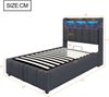Merax Einzelbett, Polsterbett 90*200cm mit LED-Beleuchtung und USB-Anschluss, Kopfteil mit Ablageflächen und Stauraum, mit hydraulischem Stauraum, Kindereinzelbett, Leinen, grau Bild 4