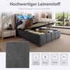 Merax Einzelbett, Polsterbett 90*200cm mit LED-Beleuchtung und USB-Anschluss, Kopfteil mit Ablageflächen und Stauraum, mit hydraulischem Stauraum, Kindereinzelbett, Leinen, grau Bild 5