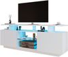 Merax TV-Schrank mit 16-farbiger LED-Beleuchtung - für 60-Zoll-TV, hochglänzende Türblätter mit Glasfächern, weiß Bild 2