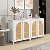 Sideboard in Weiß H 40 x T 145 x B 80 cm aus MDF mit 4 Türen und Kunst-Rattan-Design Bild 4