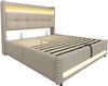 Polsterbett mit USB-Anschluss, LED & Stauraum, 180x200 cm, Beige, ohne Matratze Bild 5