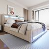 Polsterbett mit USB-Anschluss, LED & Stauraum, 180x200 cm, Beige, ohne Matratze Bild 2