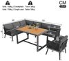 Celya Gartenlounge-Set Siebenpersonen L-förmiges Gartensofa-Set mit geflochtenen Armlehnen, (Inkl. Holz-Couchtisch & Sessel), Wetterfeste Eckgarnitur aus Eisen, Mit Polstern & Kissen, Grau Bild 2