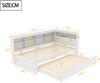 Merax Daybett Schlafsofa 90*200, Ausziehbares Bett 90*190 mit USB-Steckdose und mehreren Ablagefächern, Massivholzbett, Einzelbett, Holz-Multifunktionsbett, Weiß Bild 4