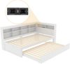 Merax Daybett Schlafsofa 90*200, Ausziehbares Bett 90*190 mit USB-Steckdose und mehreren Ablagefächern, Massivholzbett, Einzelbett, Holz-Multifunktionsbett, Weiß Bild 5