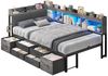 MSMASK Daybett Tagesbett Schlafsofa mit LED-Beleuchtung & Ladestation, Jugendbett mit 6 Staufächern und 6 Schubladen – Liegefläche 90x200 cm Bild 3