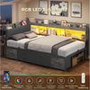 MSMASK Daybett Tagesbett Schlafsofa mit LED-Beleuchtung & Ladestation, Jugendbett mit 6 Staufächern und 6 Schubladen – Liegefläche 90x200 cm Bild 4