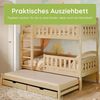 Kids Collective Etagenbett Hochbett Kinderbett 90x200 cm mit Lattenrost und Rausfallschutz, mit Ausziehbett, zwei Schubladen und drei Matratzen, natur Bild 4