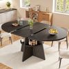Esstisch Ausziehbarer 110-150×110×76 cm aus MDF und Metall mit Säulenfüßen und unterer Ablage, schwarz Bild 3