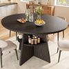 Esstisch Ausziehbarer 110-150×110×76 cm aus MDF und Metall mit Säulenfüßen und unterer Ablage, schwarz Bild 2