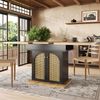 Ausziehbarer Esstisch 110-140x80x75 cm MDF Metall Rattan Stauraum Multifunktional,Schwarz & Natur Bild 2