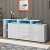 Sideboard Kommode aus Spanplatte mit LED-Beleuchtung, 4 Schubladen & 2 Push-to-Open-Türen, 160x35x70 cm, Weiß Bild 2