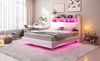 Beiges Schwebebett 140x200 cm Mit LED Beleuchtung Und USB Type C Anschlüssen Doppelbett Mit Stauraum Modernes Design 250 Kg Tragkraft Bild 3