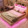 Beiges Schwebebett 140x200 cm Mit LED Beleuchtung Und USB Type C Anschlüssen Doppelbett Mit Stauraum Modernes Design 250 Kg Tragkraft Bild 4