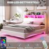 Beiges Schwebebett 140x200 cm Mit LED Beleuchtung Und USB Type C Anschlüssen Doppelbett Mit Stauraum Modernes Design 250 Kg Tragkraft Bild 5