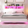 Beiges Schwebebett 140x200 cm Mit LED Beleuchtung Und USB Type C Anschlüssen Doppelbett Mit Stauraum Modernes Design 250 Kg Tragkraft Bild 2