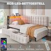 Merax Polsterbett 90 X 200cm Daybett Schlafsofa, Einzelbett mit 2 Schubladen und LED-Nachttischlampe, USB- und Typ-C-Anschluss, Beige Bild 2