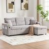 3-Sitzer Sofa aus Cord mit Schlaffunktion & Stauraum, 212,5 x 136 x 86 cm, Hellgrau Bild 2