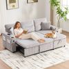 3-Sitzer Sofa aus Cord mit Schlaffunktion & Stauraum, 212,5 x 136 x 86 cm, Hellgrau Bild 5