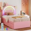 TavilaEcon Kinderbett Cartoon Einhornform Kinderbett Familienbett Jugendbett, PU, ausgestattet mit ausziehbares Rollbett, 90x200cm/90x190cm Bild 3