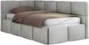 Jugendbett 90x200 ARVO Polsterbett mit Bettkasten, Stauraum & Gasdruckfeder, Modernes Design mit Kopfteil - Hellgrau Velvet - Links Seite Bild 5