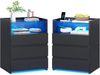 MSMASK Nachttisch mit LED-Beleuchtung und Steckdosen, 3 Schubladen, 45x35x61cm (2-St), Nachtschrank mit Sichtbarer Glastischplatte Bild 5